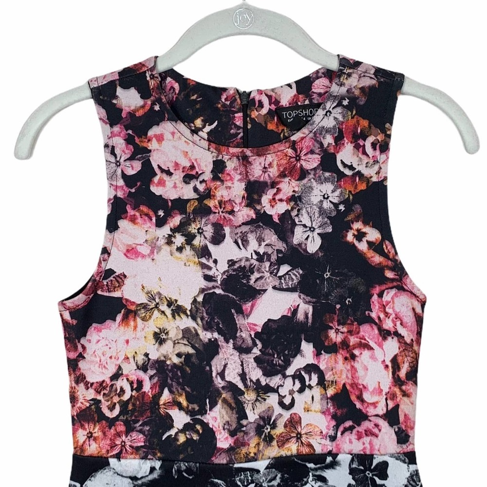Topshop Black Scuba Floral Print Bodycon Dress Women's 4 - Picture 5 of 11